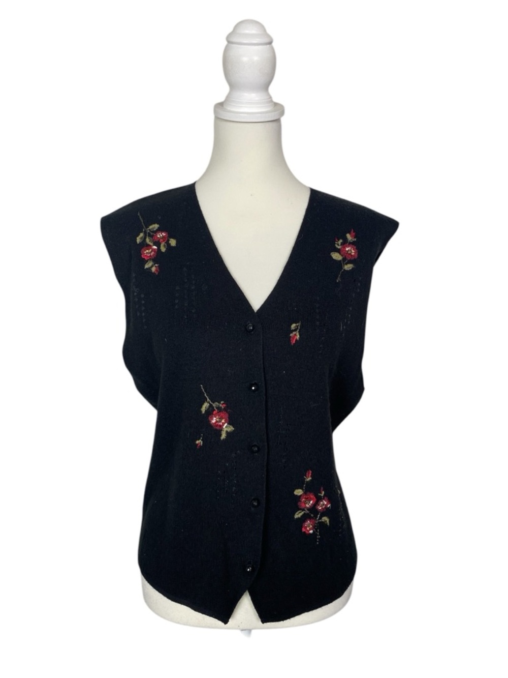 Vintage Koret Petites Floral Embroidered Sweater Vest Cottagecore Grandpa Chic